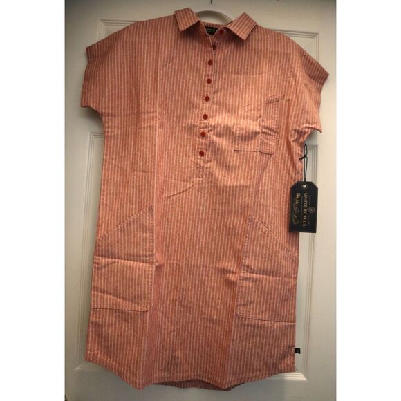 United by Blue Women Sz S Red Rock Railroad Striped Meadow Hemp Shirt Dress - Picture 9 of 10